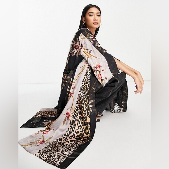 All Saints Dresses & Skirts - ALL SAINTS ELSA KUROYURI LEOPARD FLORAL KIMONO SLEEVE MIDI WRAP DRESS Gray 8